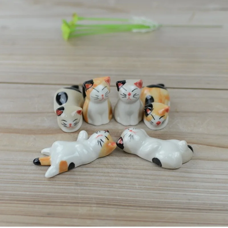 6pcs/set Lucky Cat Ceramic Chopsticks Rack Frame Cartoon Chopsticks Holder Rest Flatware Home Tableware Set lin3444