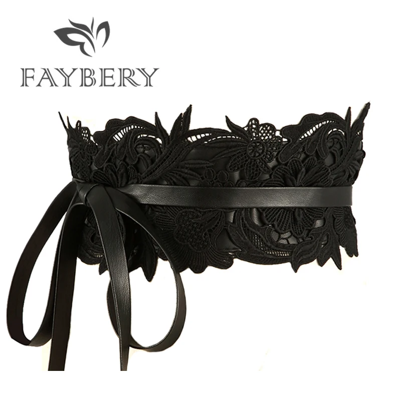 Fashion Black Lace Belts for Women Luxury Brand Designer Women Belt for Wedding Dress Wide Female Waistband Belts Cummerbunds