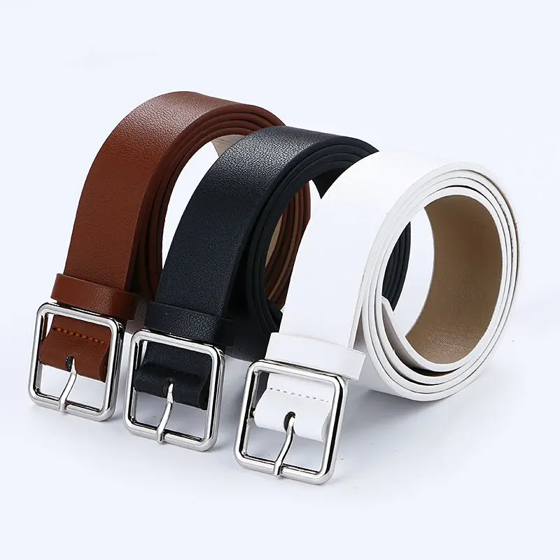 Newest Design Woman Belt Silver Square Pin Buckle Leather Belts For Women Wide Wrap Cinturon Jeans Black Kemer Party Decorated