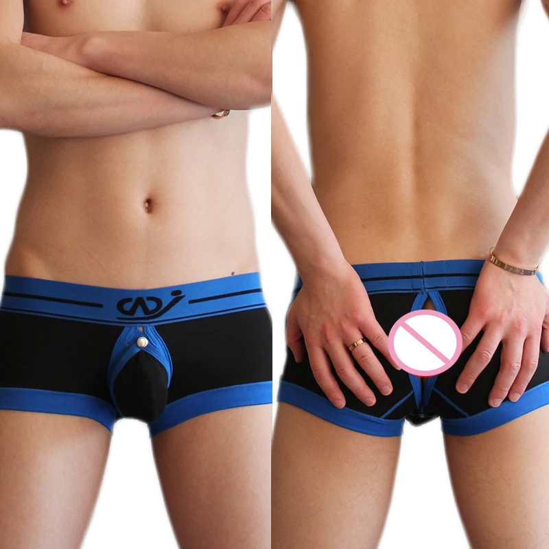 Roupa íntima wangjiang, bolsa com bainha grande para pênis, cueca boxer frontal aberta para homens, cueca boxer masculina de algodão, cueca boxer gay