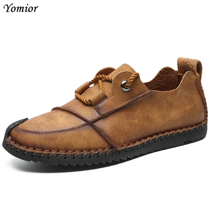 New Spring Men Vintage Leather Shoes Big Size Genuine Leather High Quality Lace-Up Breathable Loafers Flats Driving Shoes