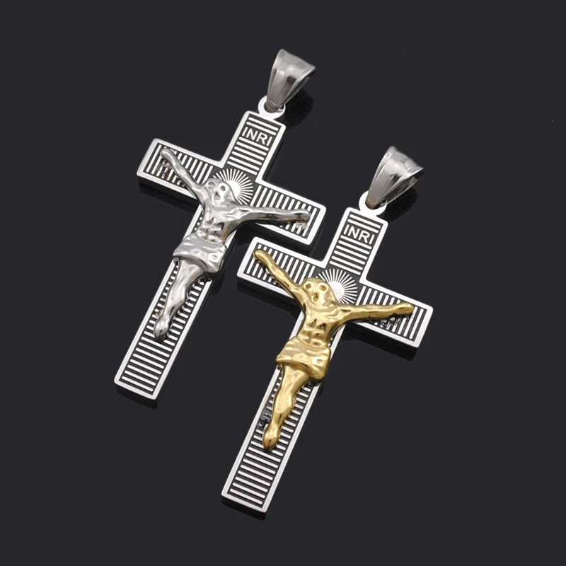 ATGO Cross Pendant Necklace Women Men Christian Jewelry Gift Fashion Crucifix  Jesus 316L Stainless Steel BP1973