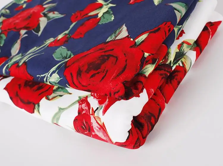 LEO&LIN Vintage Clothing blue/white Green Leaves Red Rose Slightly Elastic Satin Patchwork Cotton Fabric Tissus