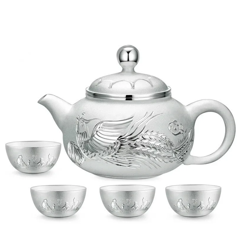 S999 sterling silver kungfu tea set portable teapot tea cup tea set tea ceremony teapot set