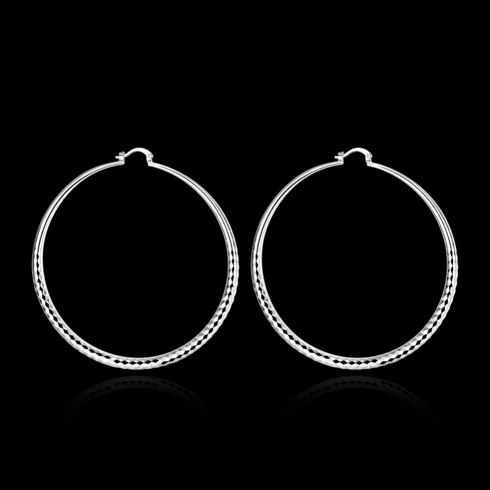 Lekani Authentic 925 stamp silver color Simple Fashion 5cm/7cm Circle Round Hoop Earring For Women Trendy Jewelry