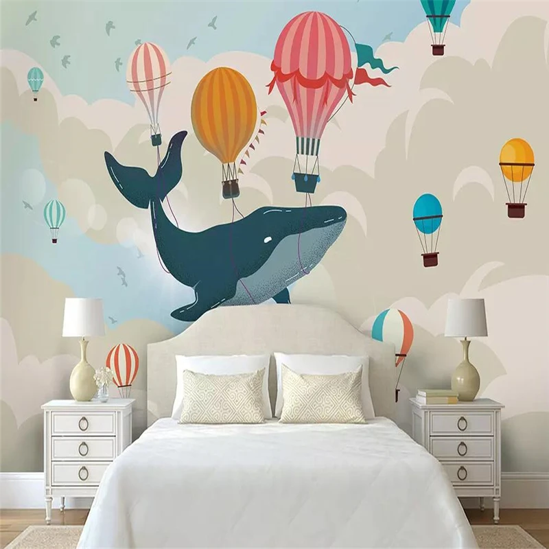 Nordic creative watercolor Mediterranean Sea whale background wall painting