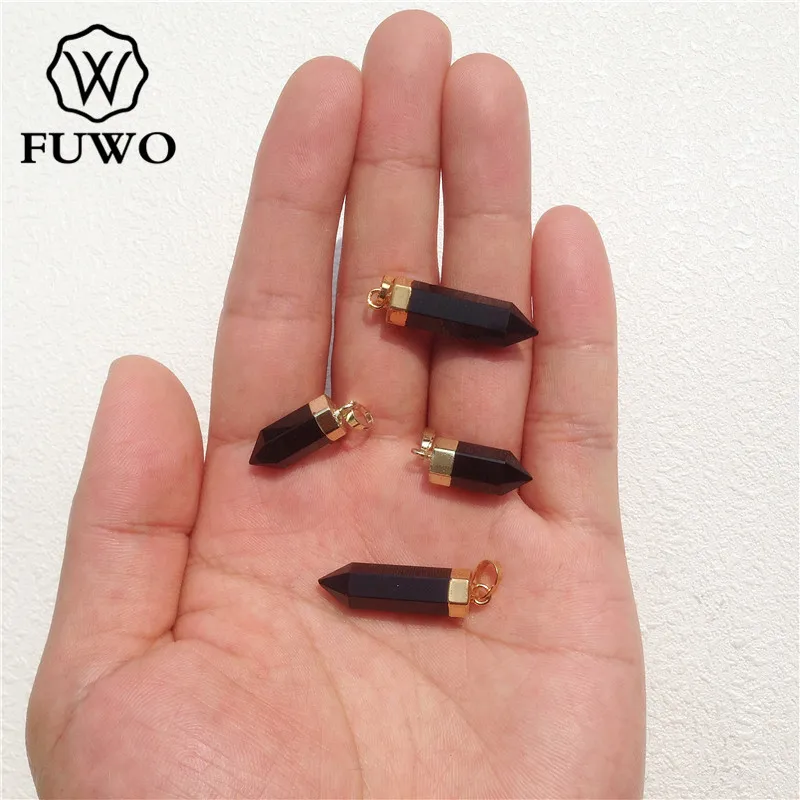 FUWO Wholesale Natural Obsidian Point Pendants,Spike Shape Black Crystal Accessories For Women DIY Jewelry Making 5Pcs PD120