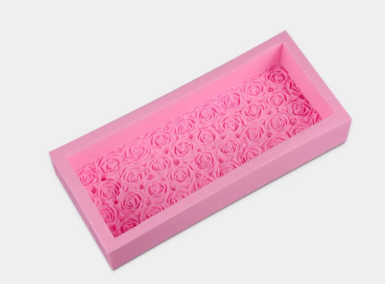 1000ML Big Embossed Loaf Pan Silicone Soap Mold Rose Flower Decoration Handmade Toast Soap Making Mould H377