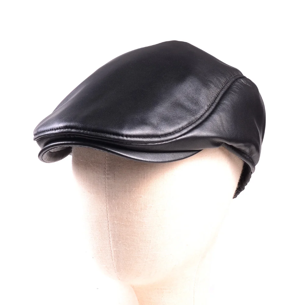 

Men's Genuine Leather Winter Warm Sheepskin Military Casquette Beret Golf Cap Newsboy Peaked Hats/caps