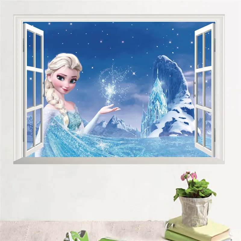 Elsa Anna Princess Wall Stickers For Kids Room Decoration Diy Cartoon Wall Mural Art Anime Posters Pvc Home Decals