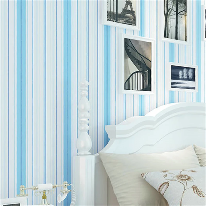 Blue Striped Wallpaper Roll Vertical Kids Child Wallpaper for Living room Bedroom papel parede roll of wall paper