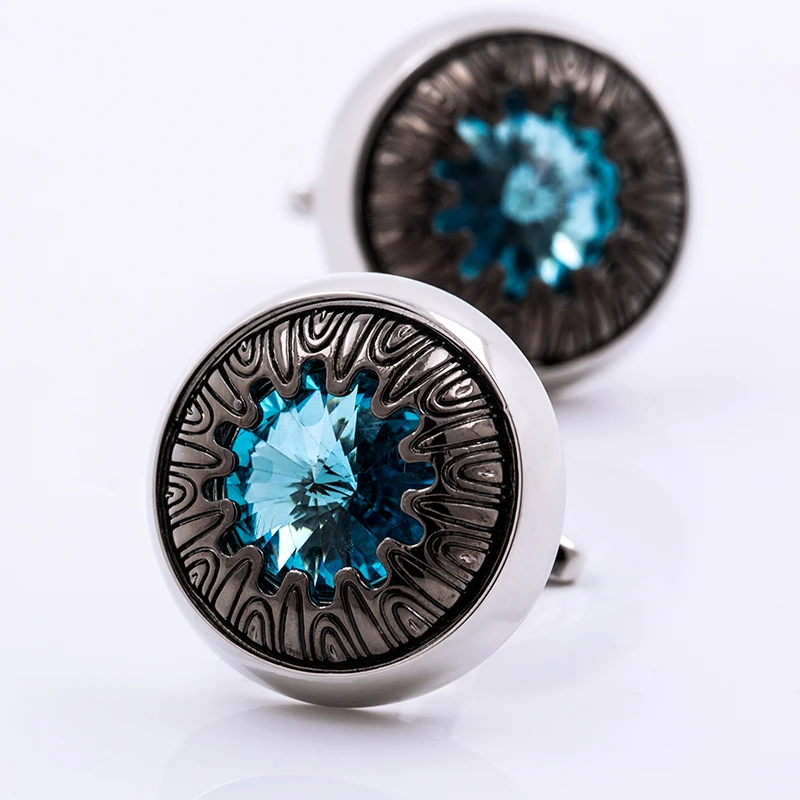 KFLK brand men\'s shirt cuff button high quality blue crystal retro cufflinks wedding gift button 2017 new products guests