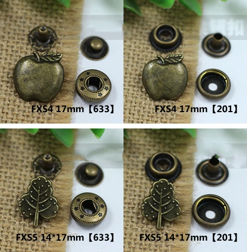 50sets/lot fruit flower design bronze color metal snap button DIY leather craft accessories