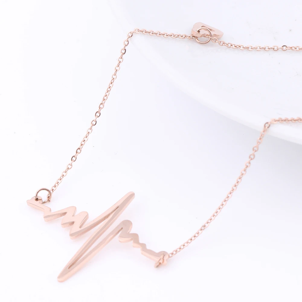 Fashion heartbeat necklace women pendant necklace Rose gold color chain collar necklace stainless steel necklace jewelry