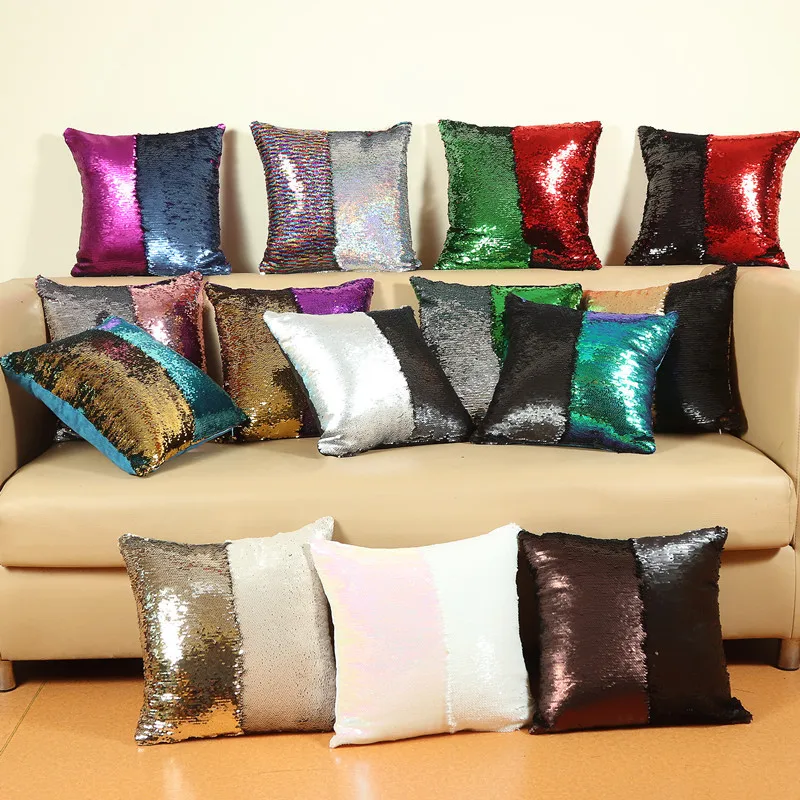 Fashion Magical Pillow Case Mermaid Two Color Sequin Home Decor Cushion Cover 40x40cm Pillowcase Change Reversible