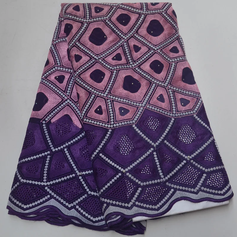 Imagem -04 - Tecido de Renda de Algodão Africano 17 Cores Jardas pc Roxo Voile Suíço Tecido de Renda com Bordado Elegante para Vestido Clp69 de Alta Qualidade