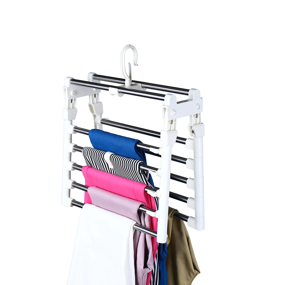 

BYN Plastic Metal Portable Multi Rod Clothing Hangers Rack 10-Tiers Foldable Towel Drying Organizer Rack Hangers Trousers Rack