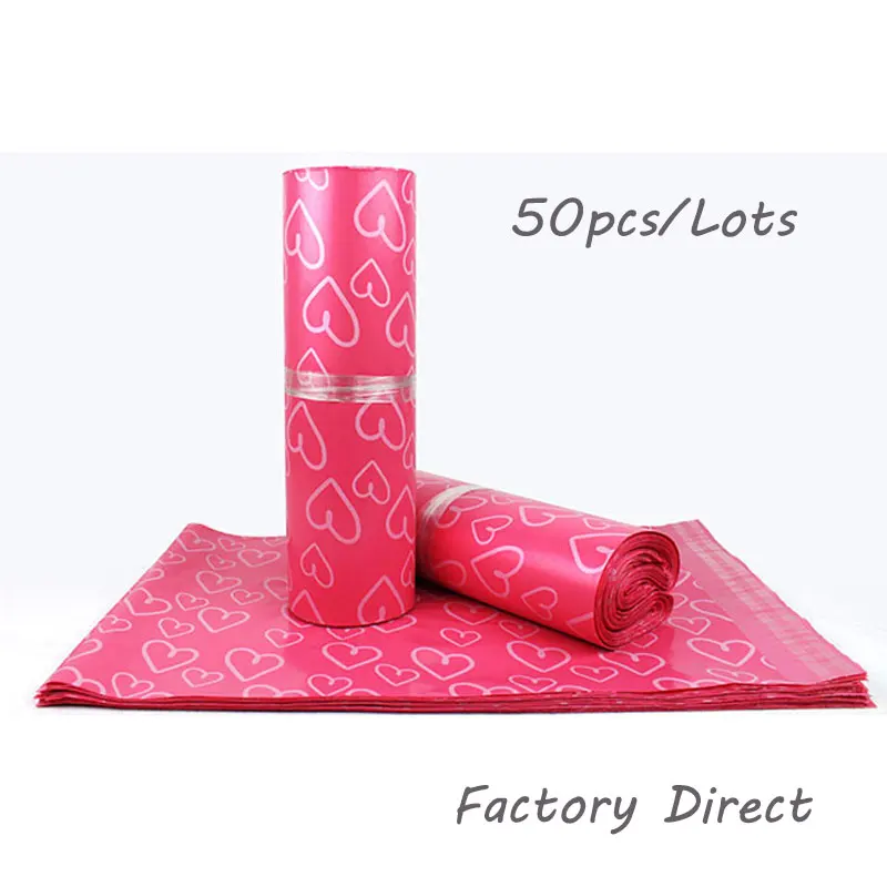 50Pcs/Lot Courier Bags Frosted Pink Heart Pattern Self-Seal Adhesive Bag Matte Material Envelope Mailer Postal Mailing Bags