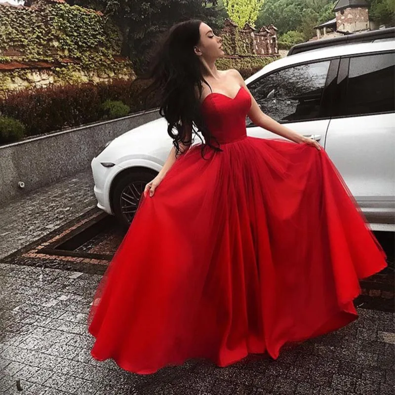 

Gorgeous A-line Prom Dresses Sweetheart Neckline Simple Red Princess Long Vestido De Formatura Wedding Dinner Formal Party Gowns