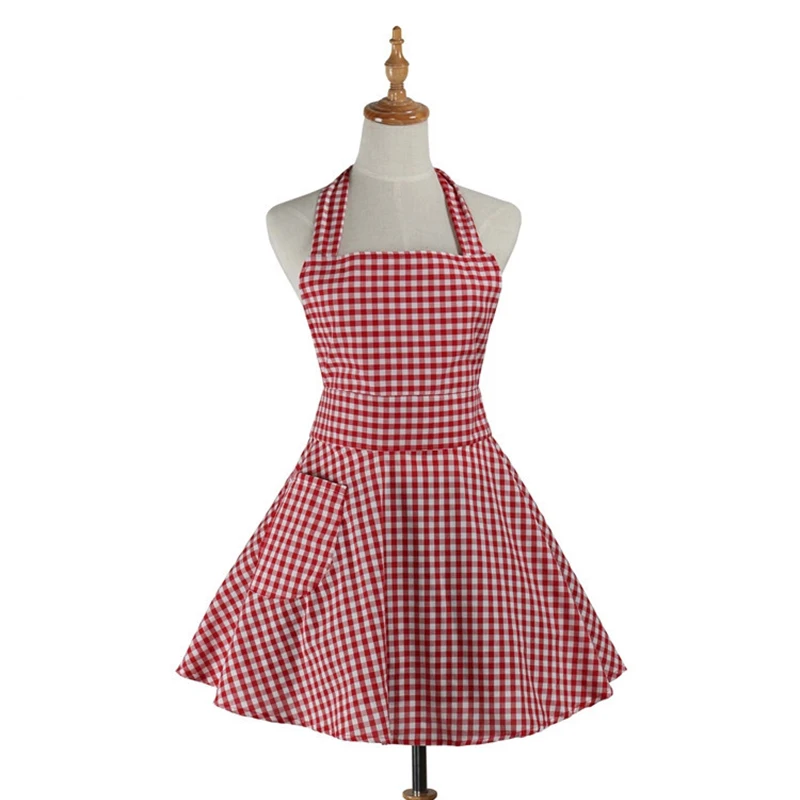 Retro ผ้ากันเปื้อนครัวผู้หญิง Gingham ทําอาหาร Waitress Salon ช่างทําผมทํางานผ้ากันเปื้อนผ้าฝ้ายชุด Avental de Cozinha Divertido