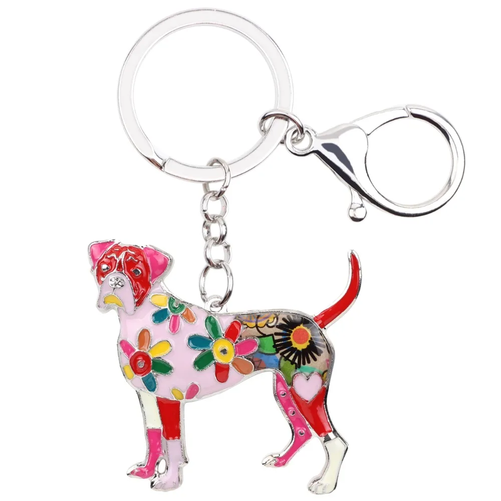 Bonsny Enamel Alloy Boxer Dog Key Chain Key Ring Fashion Jewelry For Women Keychain Souvenir Accessories Handbag Bag Charm