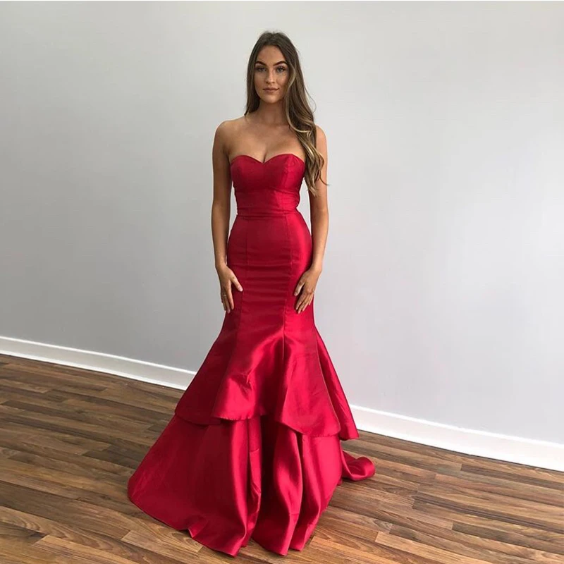 Elegant Mermaid Prom Dresses Sweetheart Tiered Skirt Floor Length Women Formal Party Dress Burgundy Special Occasion Prom Gowns