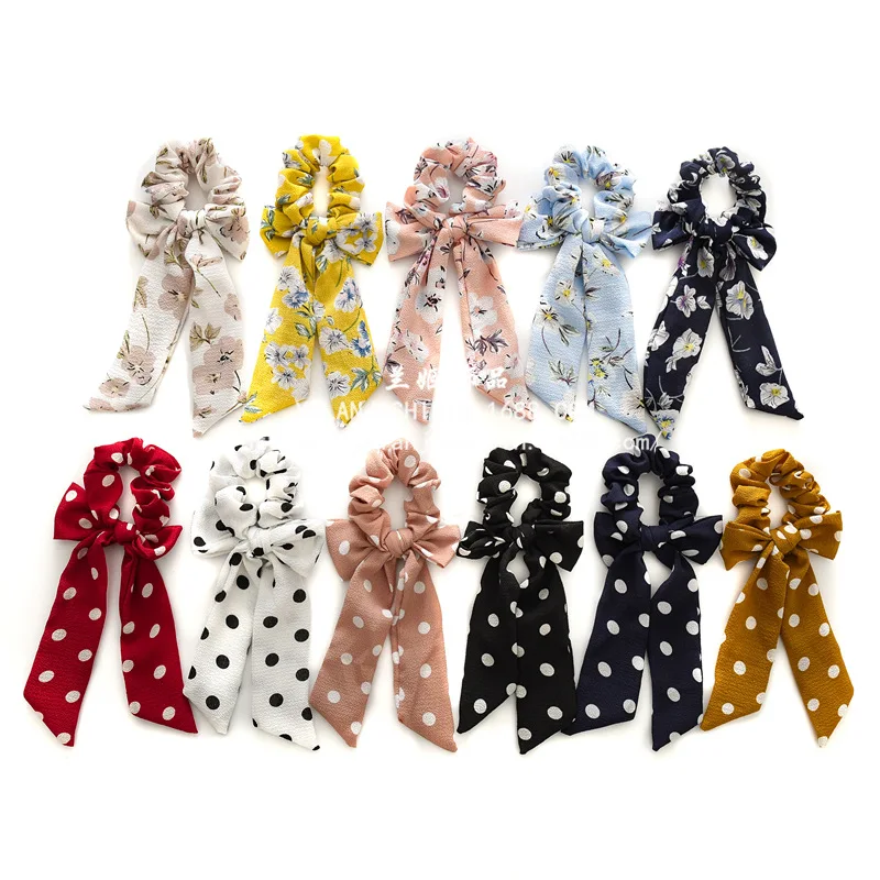 

Women Girls Bows Hair Ring Fashion Polka Dots Bowknot Hair Bands Scrunchies Hair Holder Printed Headwear Hair Accessories