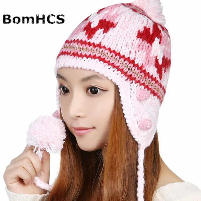 BomHCS Autumn Winter Warm Lovely Warm Beige/ Powder Ear Muff Knitted Beanie Hat Cap Hat