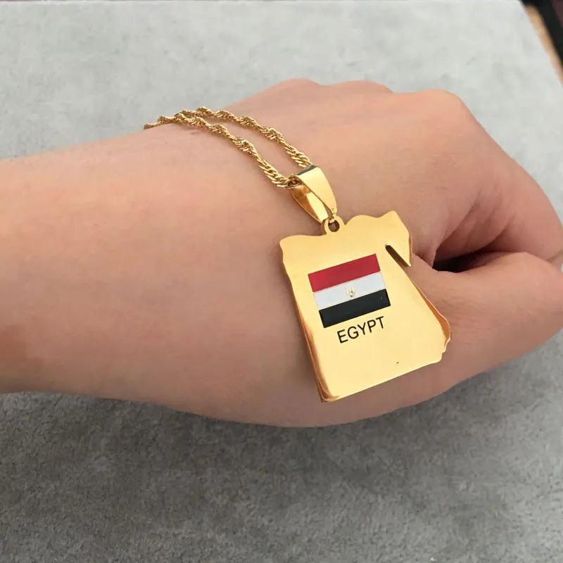 Egypt map national flag stainless steel pendant necklace , country map jewelry