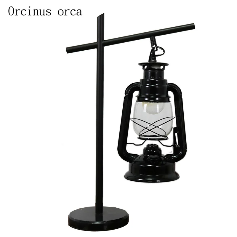 American style rustic kerosene lamp living room bedside lamp Nordic Industrial Wind iron LED desk lamp free shipping