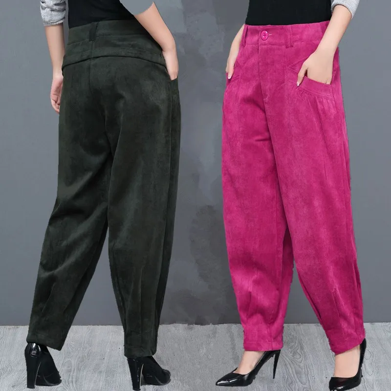 

Spring and Autumn Women's High Waist Corduroy Pants Loose Casual Fashion Radish Pants Long Solid Color Feet Harlan Pants