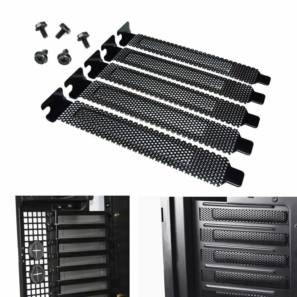 5Pcs PCI Slot Cover Dust Filter Blanking Plate Hard Steel With Screws Desktop PC Case Bezel Bit Expansion Plug-In