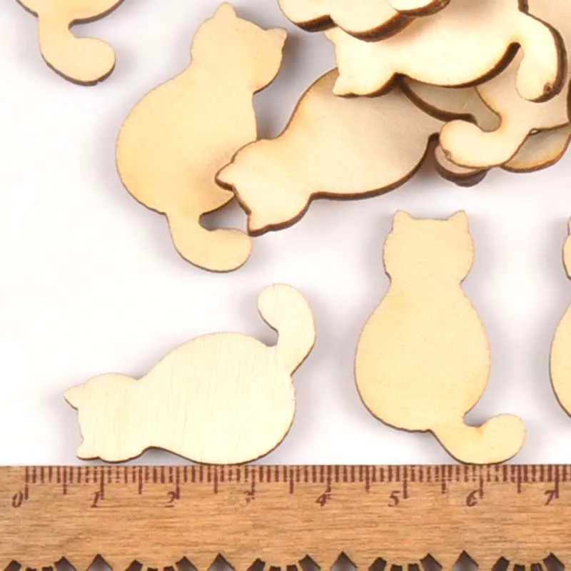 25Pcs Cat Pattern Wooden Crafts Scrapbook DIY For Wood Slices Ornaments Handmade Home Decoration Accessories 23x35mm m0923