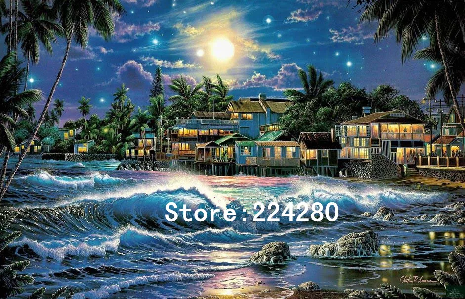 

Blue Beach View Seaside House Needlework,Cross stitch,14CT Unprinted Embroidery kits Art Cross-Stitching,DIY Handmade Decor