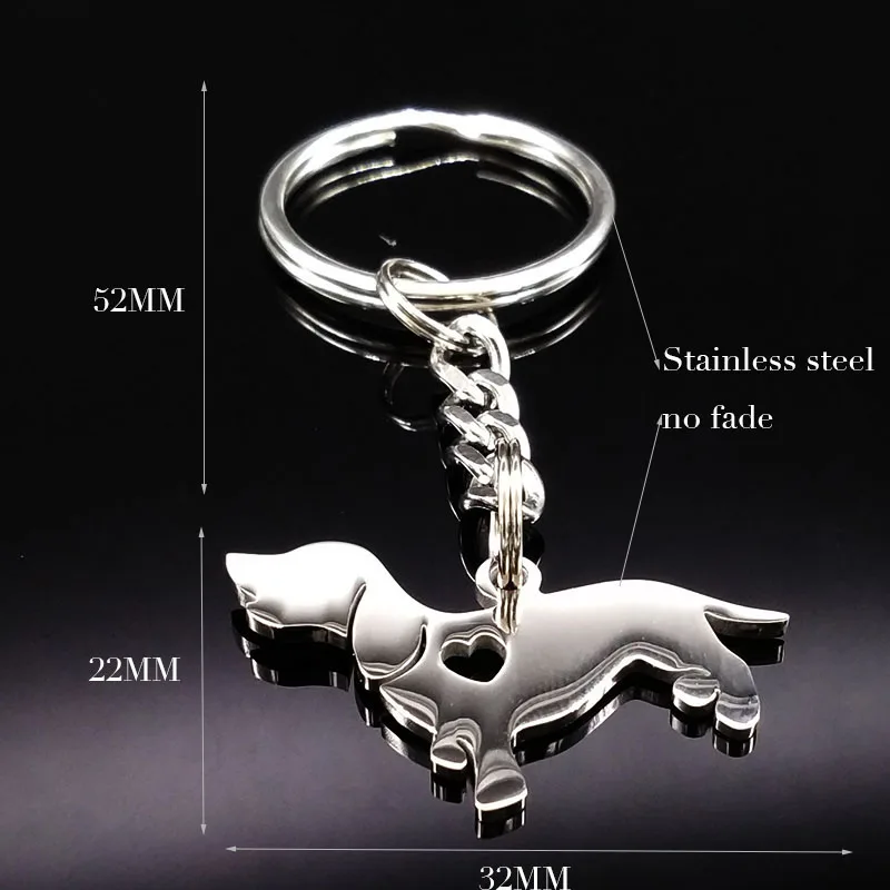 Fashion Dachshund Stainless Steel Keychain for Women Fashion Silver Color Dog Keychain Jewelry porte clef K1353S01