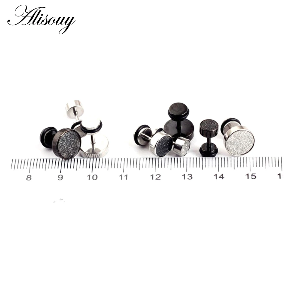 Alisouy 2PCS Fashion Men\'s Black 316L Stainless Steel Ear Studs Earrings 8mm Barbell Punk Gothic Body Piercing Jewelry