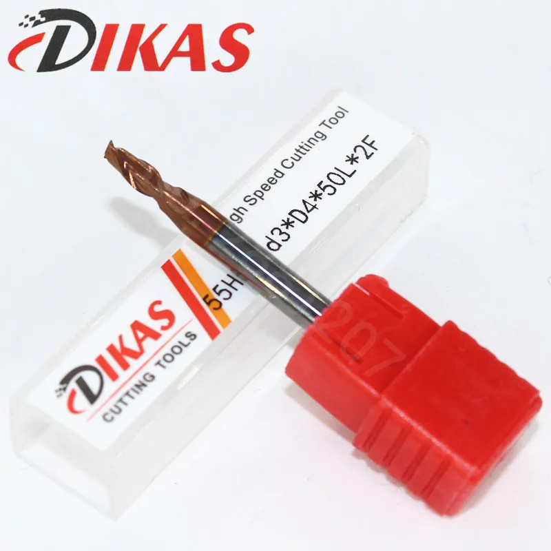 Dikas 55HRC d3 * D4 * 50L * 2F материал Карбид квадратная плоская Концевая фреза 2 Флейта 3 мм покрытие нано использование для высокоскоростного фрезерного станка