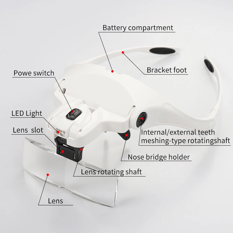 5 lente ajustável cabeça lupa lupa com luz led lâmpada lupa para cílios falsos extensão cílios