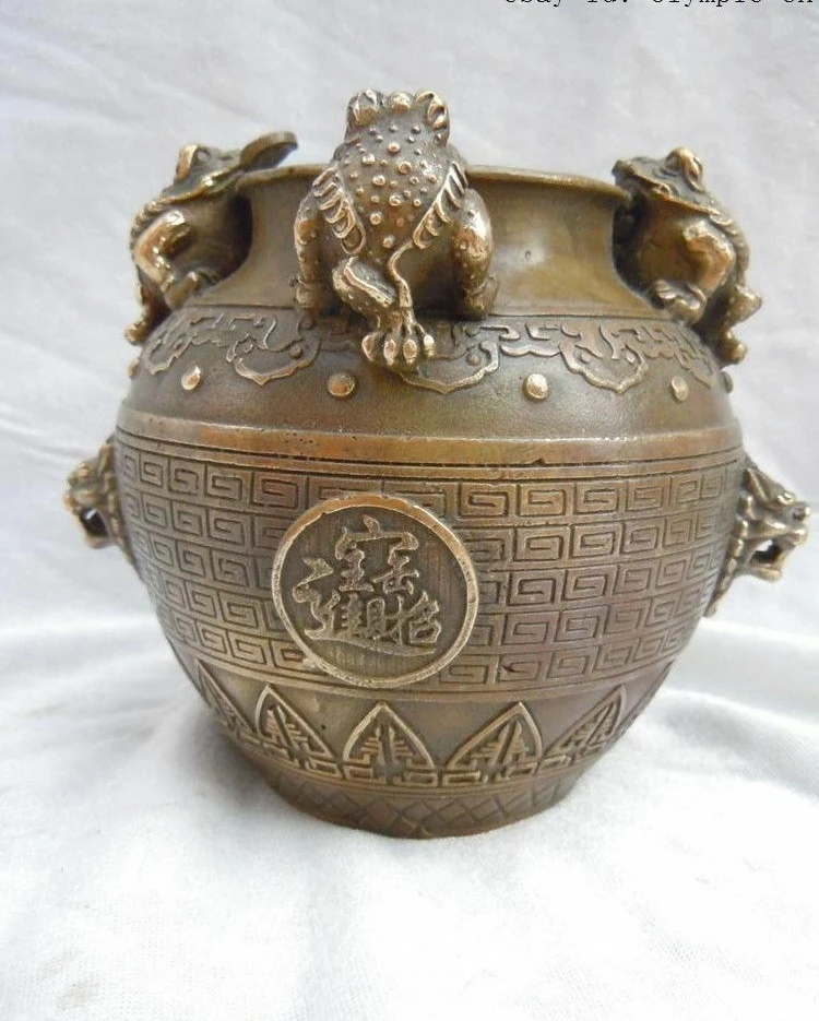 13 cm China brass Money and treasures will be plentiful four Spittor jar statue