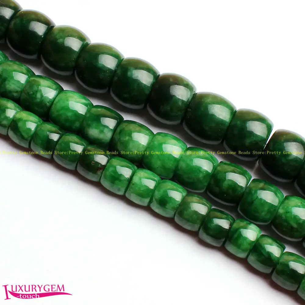 

6x8mm-12x14mm Smooth Natural Green Jades Stone Drum Shape Loose Beads Strand 15" DIY Jewellery Making wj354