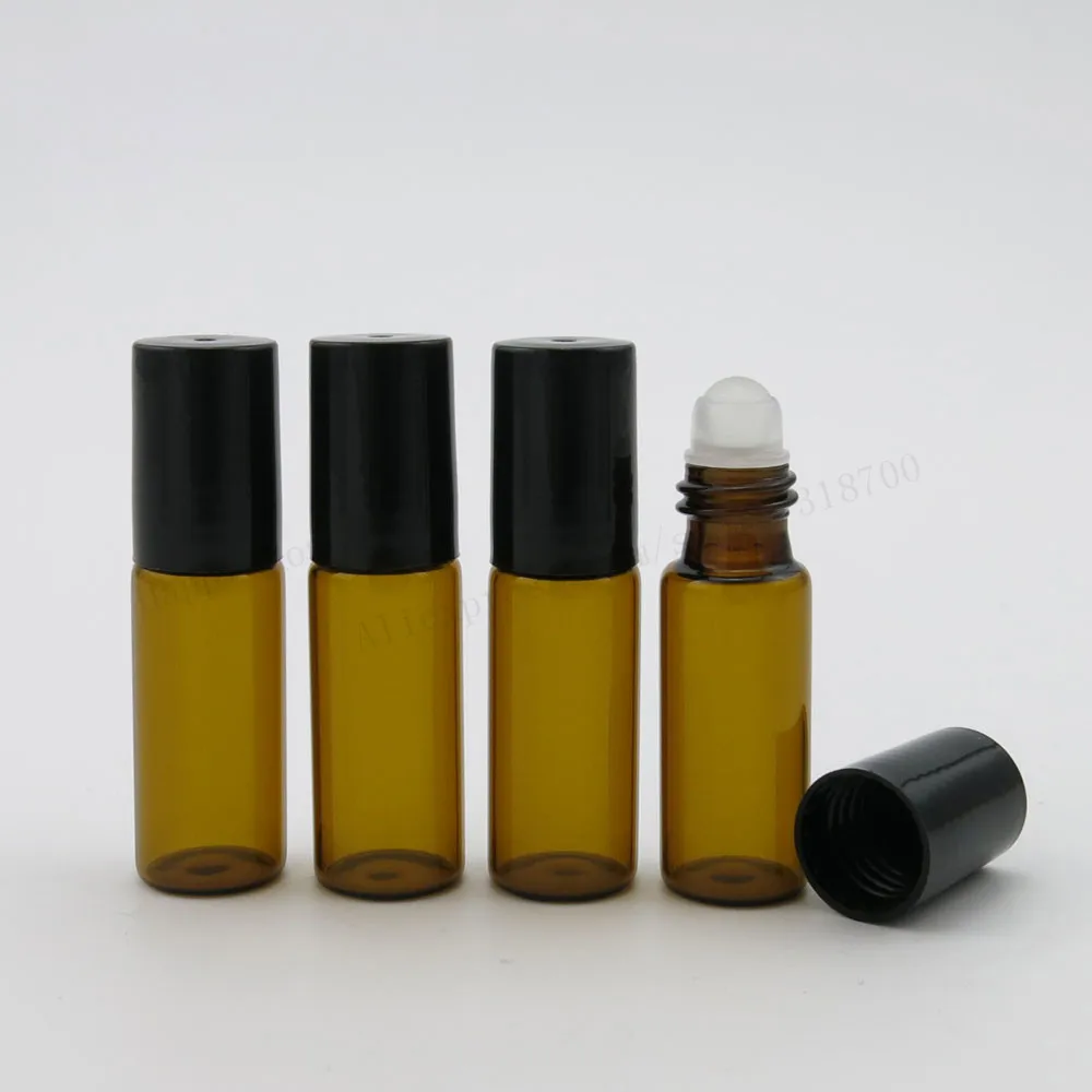 New arrival 360 x 5ml Empty Mini Amber Glass Roll on Bottle With Black Plastic Lids & Glass Ball Essential Oils Use