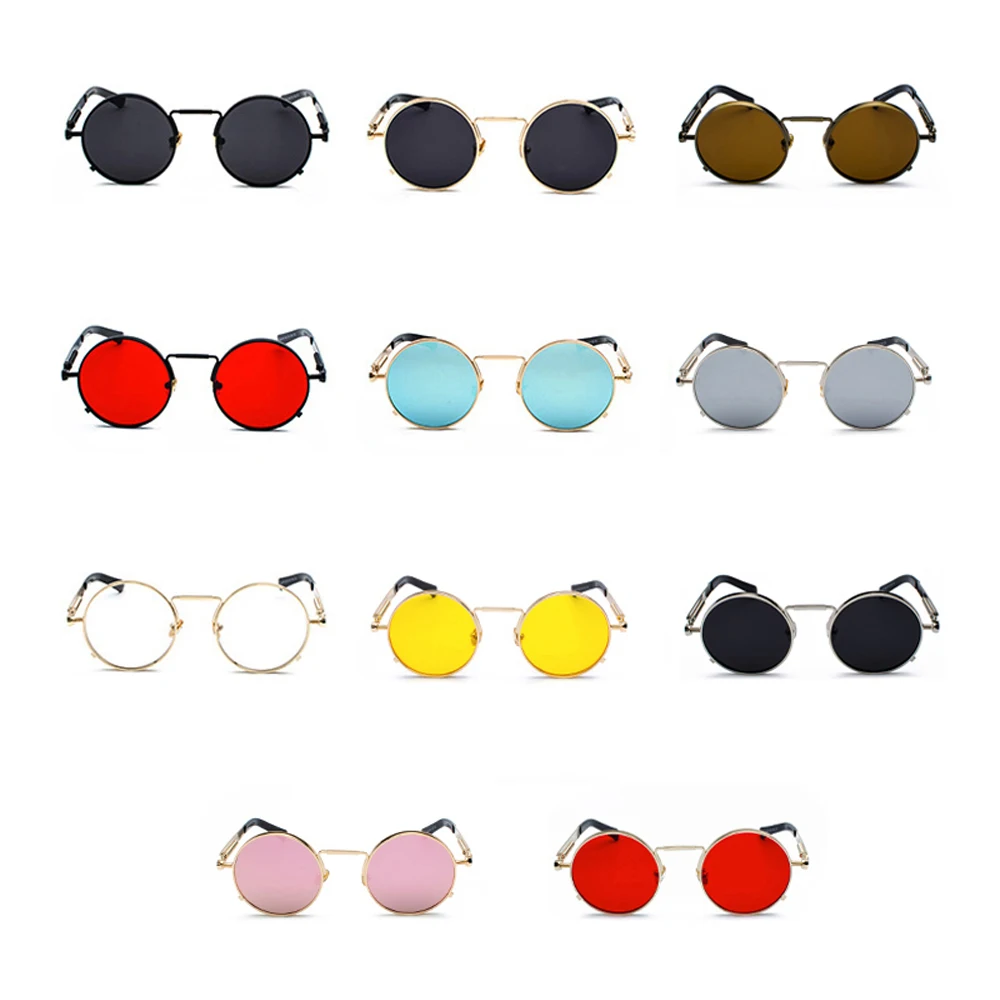 Peekaboo clear red sunglasses men steampunk 2024 metal frame retro vintage round sun glasses for women black uv400