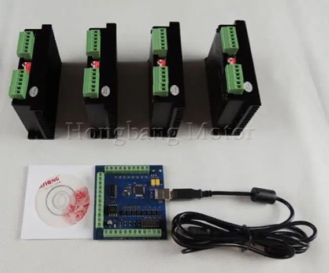 mach3 CNC usb 4 Axis Kit, 4pcs TB6600 single axis stepper motor driver + 1pcs mach3 4 axis usb motion card 100Khz 12-24V