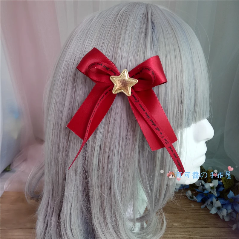 Lolita Hairpin Hair Hoop Headpiece Star Soft Sister Bow Japanese Girl Wine Red Harajuku Side Clip Dark Black Gothic Women