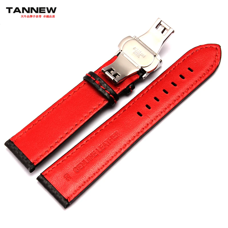 Carbon Fiber Pattern Leather Watch Strap Men\'s Accessories 18mm 20mm 21mm 22mm 23mm 24mm Black Red Watch band Bracelet wristband