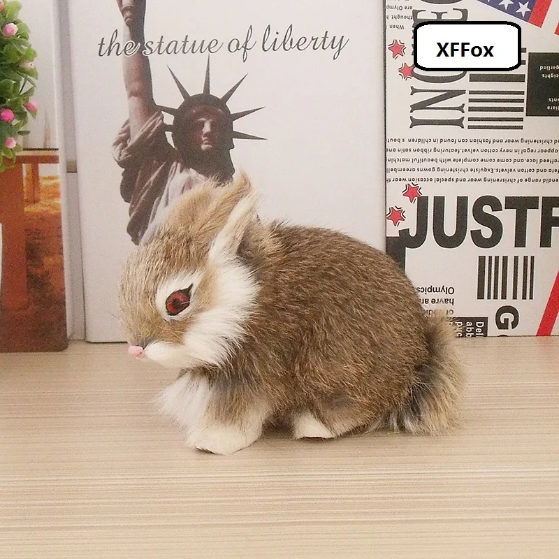 

new real life khaki rabbit model plastic&furs small cute rabbit doll gift about 13x7x10cm xf1956