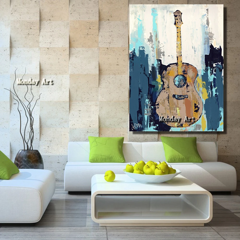 

High quality aritist handmade Canvas Oil Painting Guitar Music Canvas Wall art Picture for Living Room Home Decoration no Framed