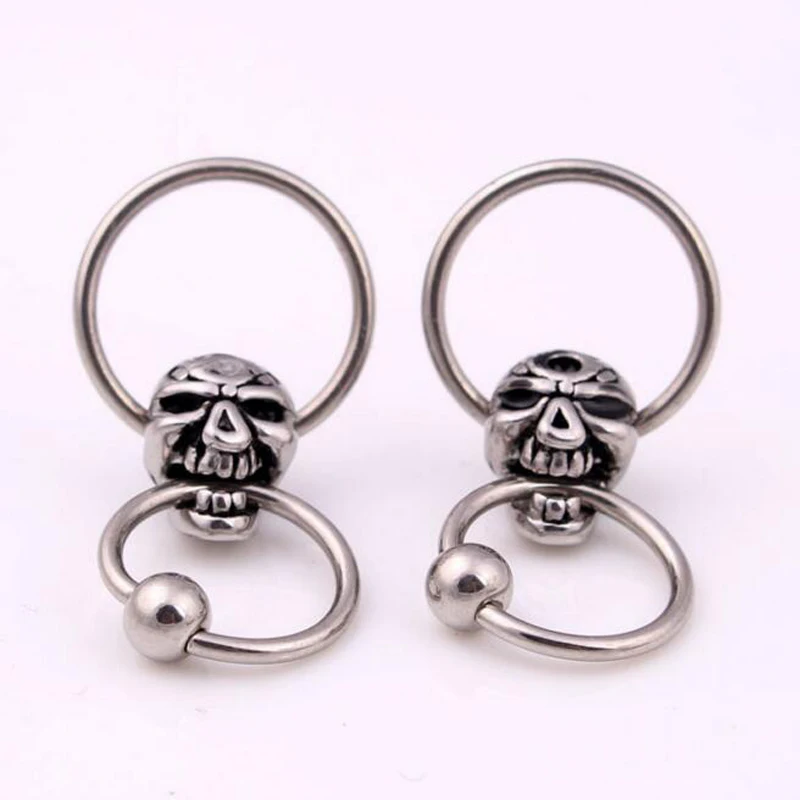 1Piece Stainless Steel Captive Hoop Rings CBR Eyebrow Skull Tragus Earrings Nose Closure Skulls Body Piercings Jewelry Helix