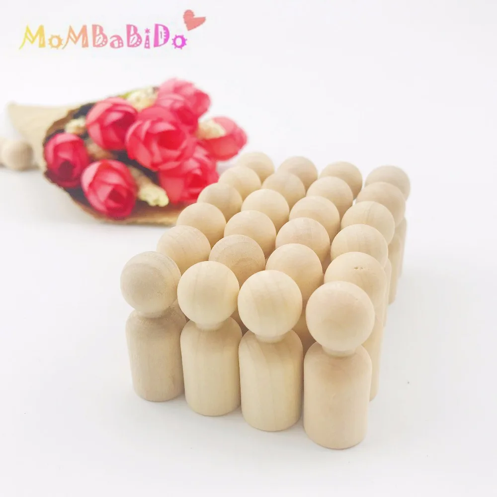 35mm Baby Toys Boy Peg Doll 100Pcs Unfinished Learning Education Wooden Montessori Toys Christmas Gifts Children Toys DIY Blocks