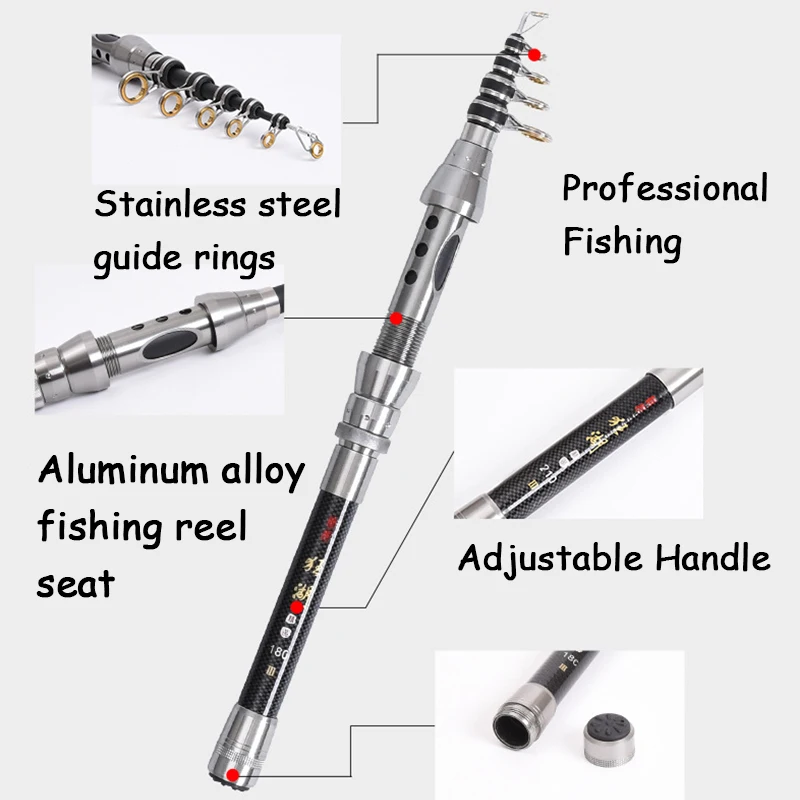 Professional Fishing Rod Carbon Fiber 1.5-2.4M Sea River Fishing Ultralight Telescopic Spinning Ring Rod Fishing Stick
